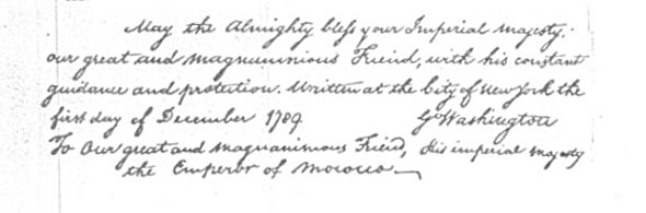 Closing passage of George Washington's letter to Mohammed ben Abdallah